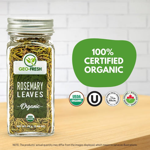 0.88 oz Geo-Fresh Organic Rosemary Leaves - Dried Rosemary Seasoning for Cooking and Garnish - USDA Certified Organic