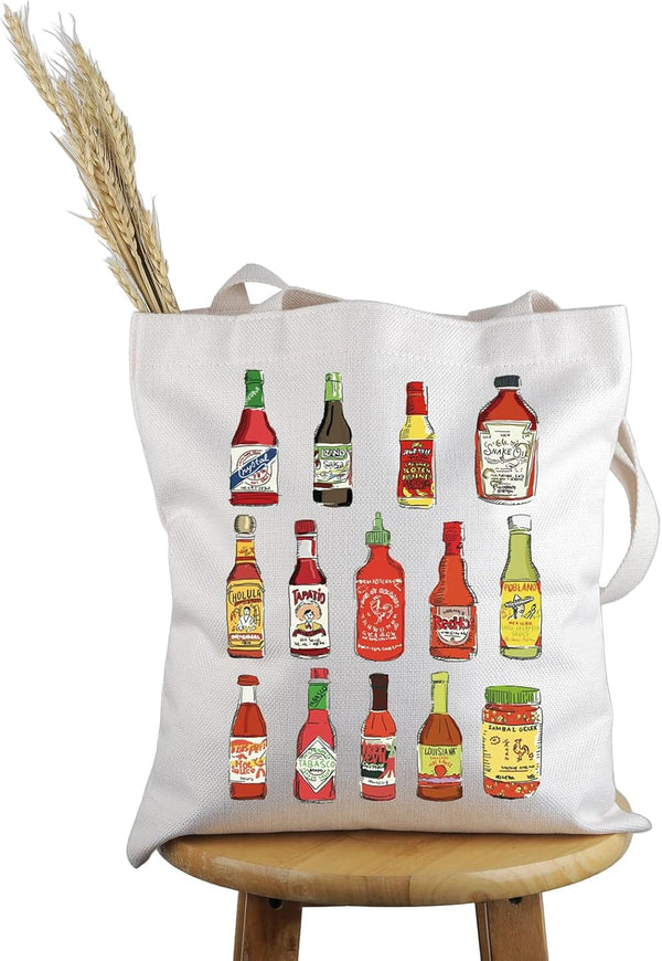 Hot Spicy Meal and Sauce Lover Gift, Spicy Food Lover Chilli Sauce Tote Bag, Spice Lover Handbag Gift
