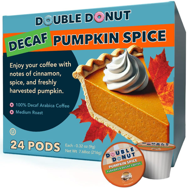 Double Donut Medium Roast Decaf Coffee Pods, Pumpkin Spice Flavored, 24 Single-Serve Capsules