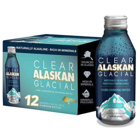 Clear Alaskan Fresh Glacier Water, Naturally Alkaline - Bottled in Aluminum with