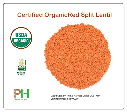 Bulk-3LB Organic Red Split Lentils aka Masoor Dal low calories rich in Iron and Protein Raw non-GMO Vegan