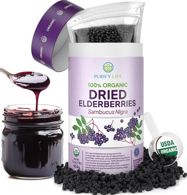 USDA Organic Dried Elderberries 1lb Bulk Dried Mixed Fruits (Resealable Bag) Natural,