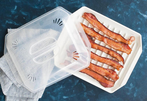TAIHUSANBAI 10.25x8x2 Inches, 1 0.5 Bacon Rack with Lid, White Ounces Liters