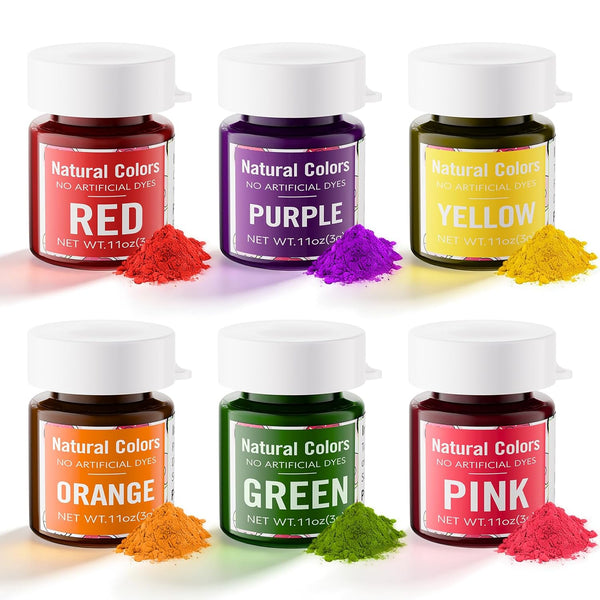 Natural Food Coloring Powder Set - 6 Colors Water Based Vivid Powder