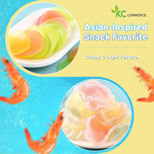 KC Commerce (8oz Pack 2) Colored Prawn Chips (Uncooked) Authentic Asian Shrimp Crackers | Fry at Home Crispy Snack |