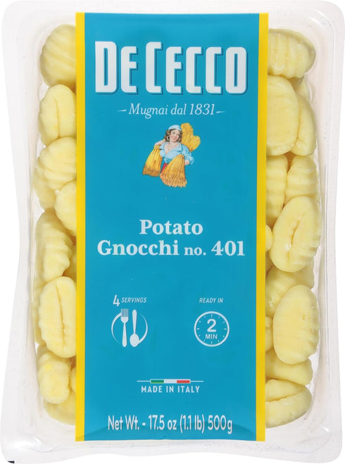 No.401, 17.6 OZ De Cecco Pasta, Potato Gnocchi - Made in Italy, High in Protein & Iron, Bronze die