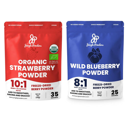 Jungle Powders Organic Strawberry Powder 5oz & Wild Blueberry Powder 3.5oz Bundle