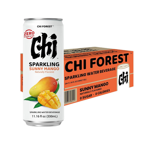 11.16 oz (Pack 24) CHI FOREST Mango Sparkling Water Beverage, Zero Sugar Drinks, Zero Artificial Flavor, fl Cans