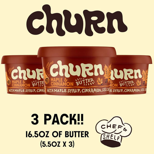 Churn (5.5oz, Pack 3) Maple & Cinnamon Butter, Flavored Butter ed with Organic Grass Fed Butter of - Non-GMO