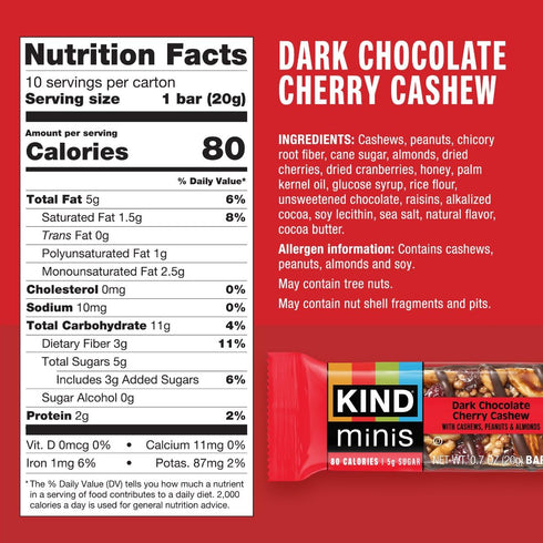 Pack, 3g 30 Count KIND Bar Minis, Variety Dark Chocolate Nuts and Sea Salt, Dark Chocolate Cherry Cashew, Peanut Butter