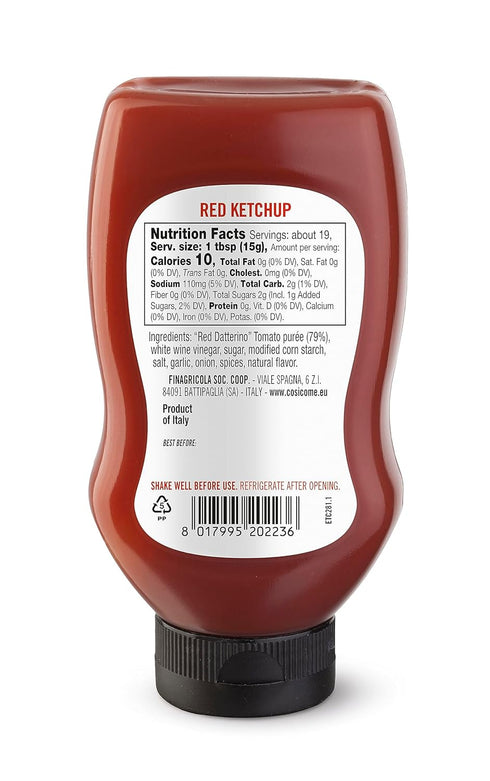 9.88 oz (280 Cosi Come Italian Tomato Ketchup All-Natural Ketchup Made with Sun-Ripened Italian Tomatoes, No