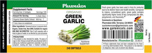 PHARMAKON Organic Green Garlic, Potent Softgels, Wholesome, Reduced Odor.
