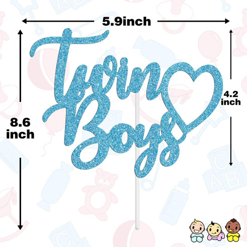 Baby Shower Cake Decor for Boy, Twin Boys Cake Topper, Blue Glitter, Oh Babies/Gender Reveal/Babies 1st Birthday Party