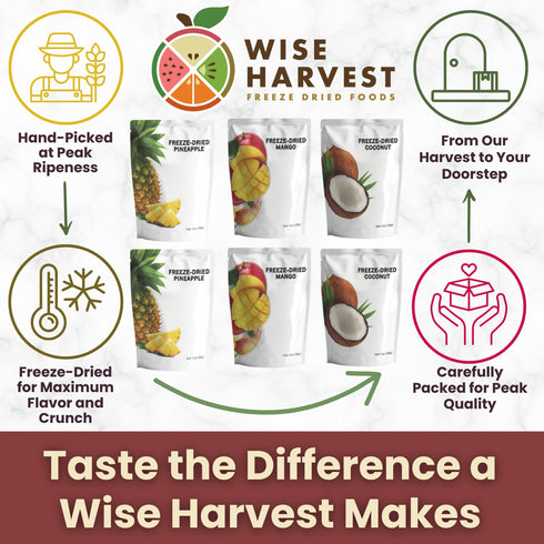 1oz Packs 100% Wise Harvest Freeze-Dried Tropical Fruit Bundle - Six | Single Ingredient Snack | Real Fruit, No Sugar