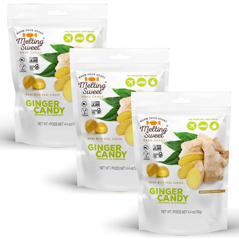 Melting Sweet Premium Individually Wrapped Ginger Hard Candy (4.4oz, Pack of 3)