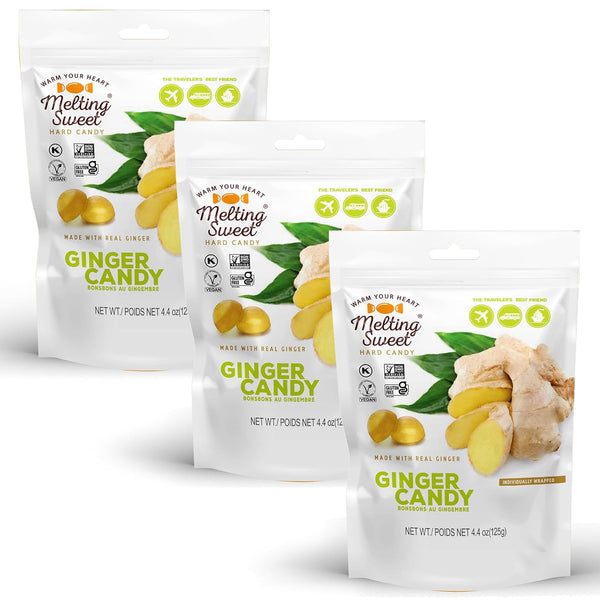 Melting Sweet Premium Individually Wrapped Ginger Hard Candy (4.4oz, Pack of 3)
