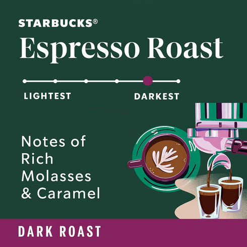 12 oz Starbucks Whole Coffee Beans, Dark Roast Hot or Iced Coffee, Espresso Roast, Six Bags