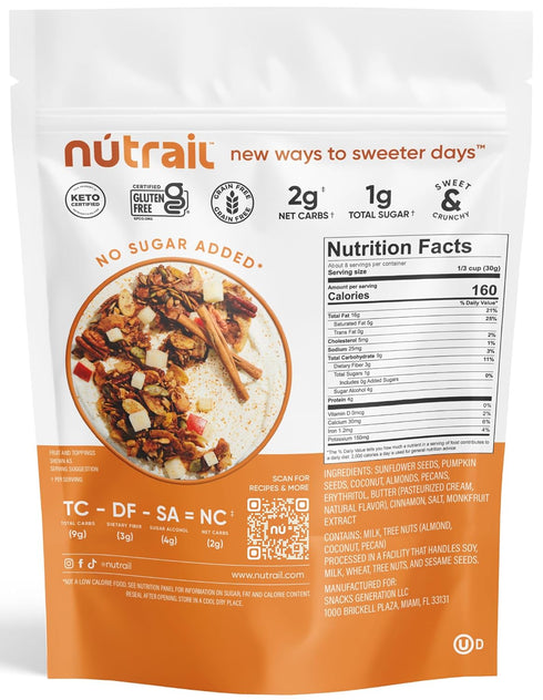 NuTrail Nut Granola Cereal, Cinnamon Pecan, No Sugar Added, Gluten Free, Keto, Low Carb, 8 oz.