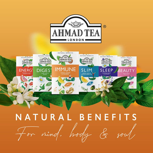Pack 60 6 Ahmad Tea Natural Benefit Functional Tea Selection | Green teas, Fruit & Herbal Infusions | Perfect herbal