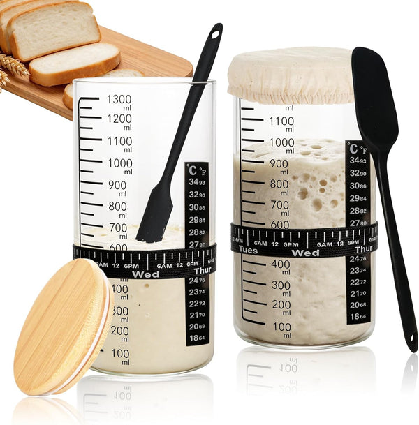 Ljrswda Extra Large Sourdough Starter Jar Kit, 48 Oz Wide Mouth Thickened Glass