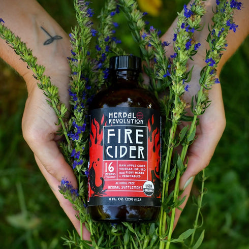 8 Oz Herbal Revolution Fire Cider Apple Cider Vinegar - Certified Organic Non-GMO ACV Infused with Ginger, Horseradish