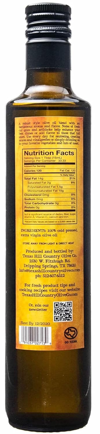 Country (16.9 oz) Texas Hill Olive Co Miller's Blend Extra Virgin Olive Oil - Cold Pressed EVOO Gourmet Olive Oil