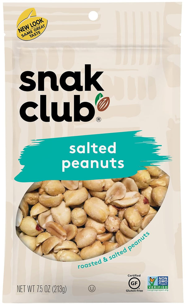 Snak Club Salted Peanuts, 7.5 Ounce (Pack of 6)