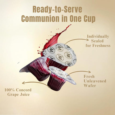 Communion 50 Christmas Edition Cups | The Miracle Meal Pre-Filled Cups with Juice & Wafer | Celebrate Faith & Joy
