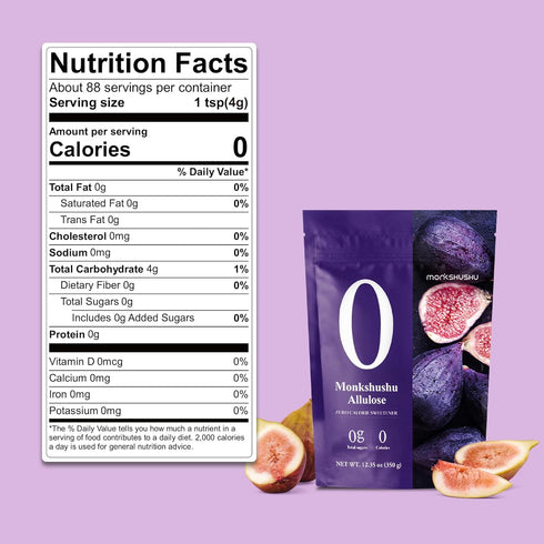 18.7 Oz 99.8%, 0g MONKSHUSHU Allulose Sweetener Powderd Fl - Allulose Keto Diet, Vegan friendly, Stevia Blend Thin