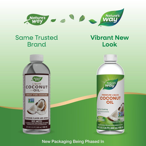20 Oz (Packaging Nature's Way Liquid Coconut Oil, Oil for Cooking, Superior Flavor and Aroma, Hexane Free, Stays