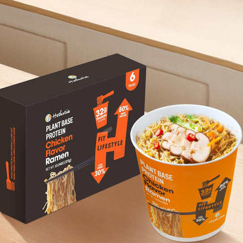 Pre-Packaged 6-Pack 32g Hethstia Protein Ramen, Chicken Flavor Ramen Soup Cup, Instant High-Protein Noodles with Plant