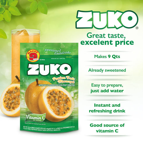 Pack, 14.1 oz, Pack 6 Zuko Passion Fruit Instant Powder Drink Family