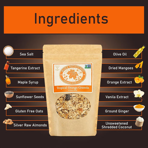 10 oz Maple Nut Kitchen Tropical Orange Granola Gluten Free Granola with Mango, Almonds, Coconut & Citrus Crunchy