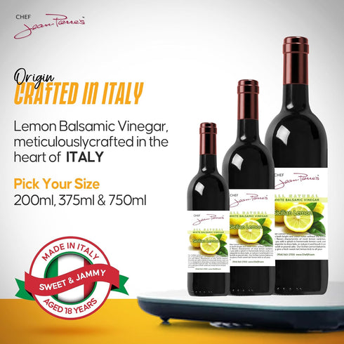 375ml (12.5oz) 12-Years Chef Jean Pierre's Italian Balsamic Vinegar - Rich Lemon Flavor, Traditional Barrel Aged
