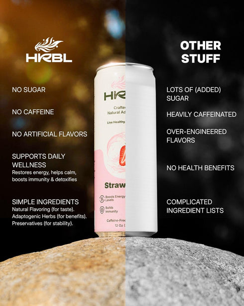 HRBL 12 Oz 4x-pack , Adaptogenic Sparkling Drink, Sparkling Water with Ashwagandha, Gokhru, Brahmi, Shankhpushpi