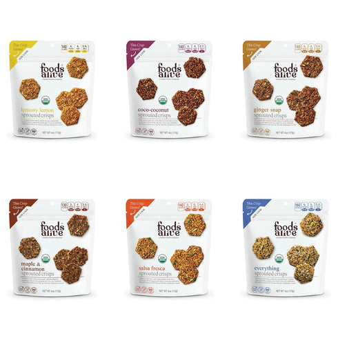 Foods Alive Sweet + Savory Organic Sprouted Crisps Bundle (6 flavors), 4oz,
