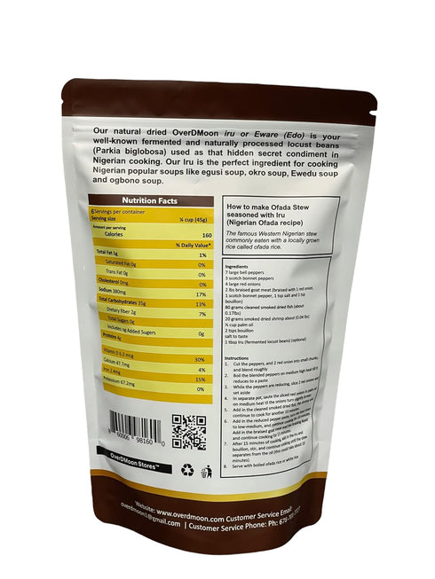 OverDMoon Stores 10 oz Locust Beans - Air Dried Whole (Iru, Ogiri, DawaDawa) - Bag