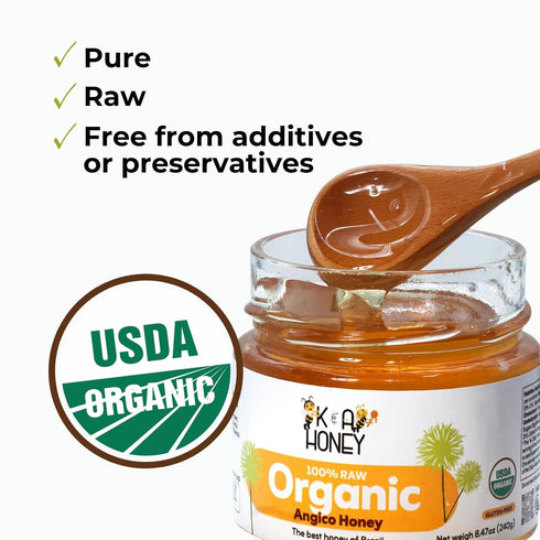 100% 8.47 oz K&A HONEY Angico Blossom | USDA Certified Raw Organic Honey | Pure Brazilian Honey | Rich in Antioxidants
