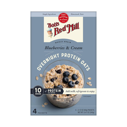 16 Packets Bob's Red Mill Overnight Protein Oats, Blueberries & Cream, Total, Non-GMO, Gluten Free, Whole Grain