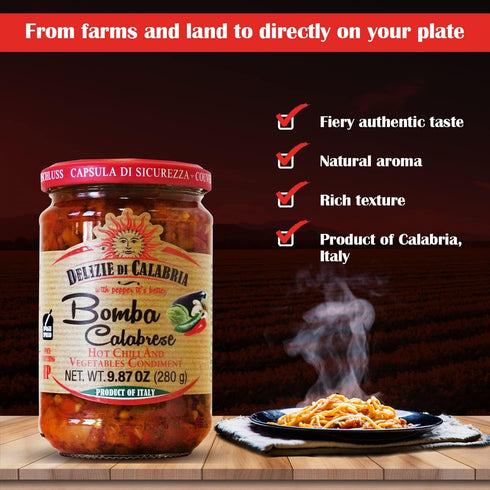 9.87 oz Bomba Calabrese Italian Hot Sauce Spread | Spicy Italian Seasoning Made with Authentic Calabrian Chili - Fiery