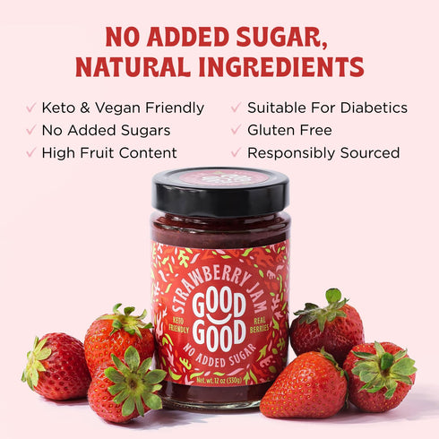 Pack Good Good Strawberry Jam & Choco Hazel - No Added Sugar Spreads - Gluten Free & Vegetarian Friendly