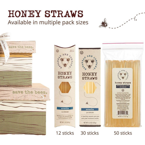 Pack 50 Savannah Bee Company Honey Straws - of - Pure and All Natural Honey Sticks Made in the USA