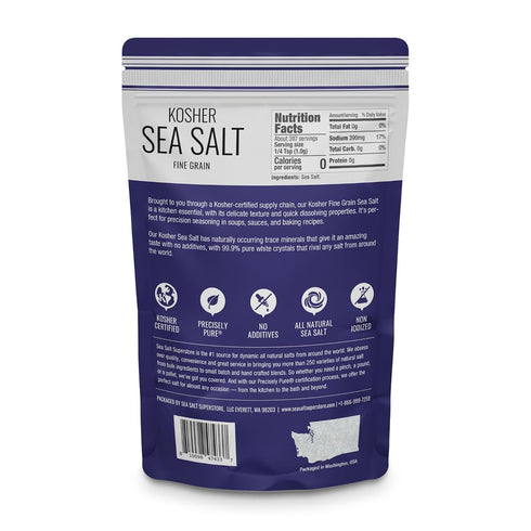 14 oz Fine Grain Kosher Salt, Non-Iodized & Natural Fine Replacement for Table Salt for Table Shakers, Bag