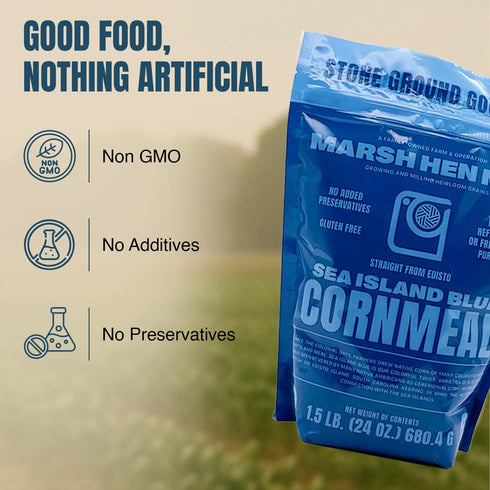 100% 24 oz (Pack 1) Marsh Hen Mill Sea Island Blue Cornmeal | Corn with Floral Aroma | Perfect Stone Ground Cornmeal