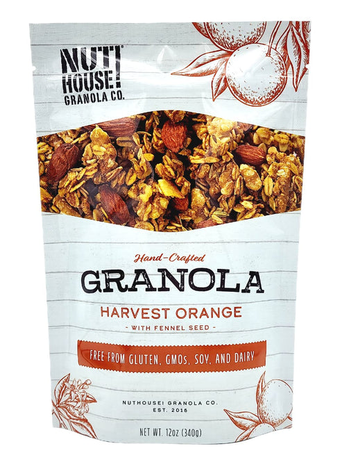 12 oz. (3-Pack) NutHouse! Granola Company - Premium Harvest Orange Granola | Certified Gluten-Free, Non-GMO, Kosher |