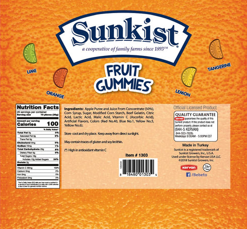 Gummies 28-Ounce Sunkist Fruit - Sour Citrus: Bag