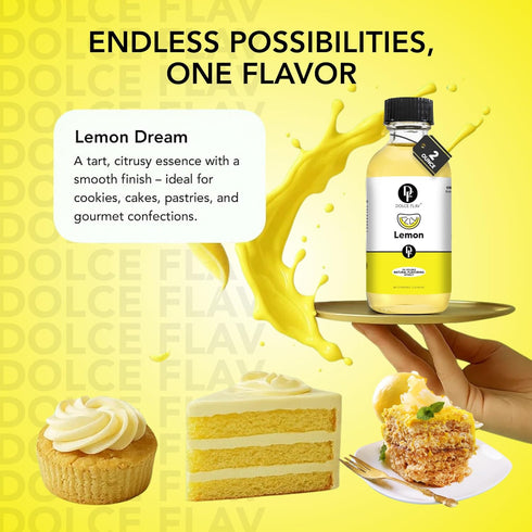 2 Pack 2 Dolce Flav Natural Lemon Extract Ounce Oil-Soluble Kosher, Sugar-Free, Concentrated Fresh Citrus Lemon Flavor