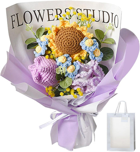 CarpNettore Crochet Flower Bouquet, Hand Knitted Flower Gift, Blessing for Wife, Purple
