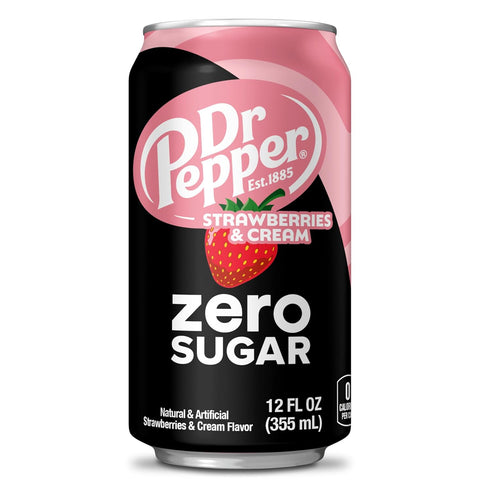 12 oz 12 Pack Dr Pepper Zero Strawberries and Cream Soda, fl cans