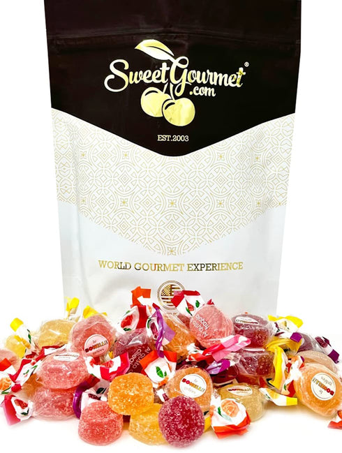 2 (Pack 2) SweetGourmet Original Bonelle Fruit Jellies | Bulk Wrapped | Orange, Lemon, Strawberry, Cherry | Pounds